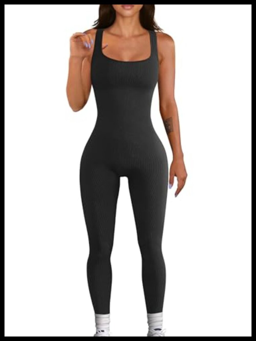 Ribbed Seamless Workout Jumpsuit Yoga Square Neck Leggings Romper